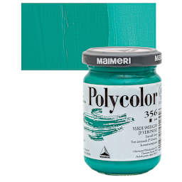 Maimeri Polycolor Vinyl Paint - Emerald Green, 140 ml jar and swatch