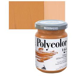 Maimeri Polycolor Vinyl Paint - Raw Sienna, 140 ml jar and swatch