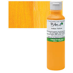 Tri-Art Liquid Artist Acrylic - Indian Yellow, 120 ml bottle and swatch