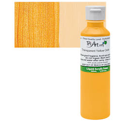 Tri-Art Liquid Artist Acrylic - Transparent Yellow Oxide, 120 ml bottle and swatch