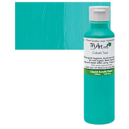 Tri-Art Liquid Artist Acrylic - Cobalt Teal, 120 ml bottle and swatch