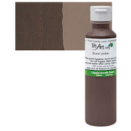 Tri-Art Liquid Artist Acrylic - Burnt Umber, 120 ml bottle and swatch