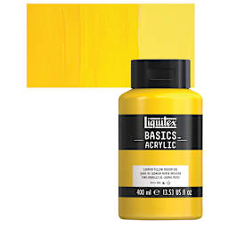 Liquitex Basics Acrylic Paint - Cadmium Yellow Medium Hue, 13.5 oz Bottle and swatch