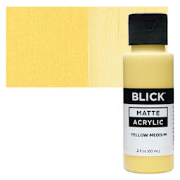 Blick Matte Acrylic - Yellow Medium, 2 oz bottle and swatch