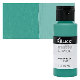 Blick Matte Acrylic - Green Blue Deep, 2 oz bottle and swatch