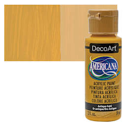 DecoArt Americana Acrylic Paint - Antique Gold, 2 oz bottle and swatch