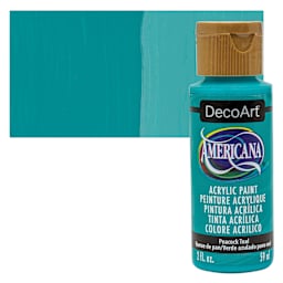 DecoArt Americana Acrylic Paint - Peacock Teal, 2 oz, bottle with swatch