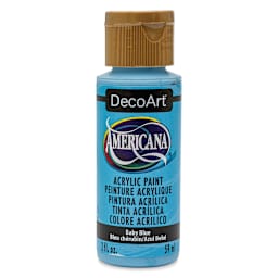 DecoArt Americana Acrylic Paint - Baby Blue, 2 oz Swatch with bottle (Front of bottle)