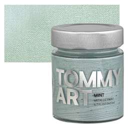 Tommy Art Mineral Paint - Mint (Metallic), 140 ml jar and swatch