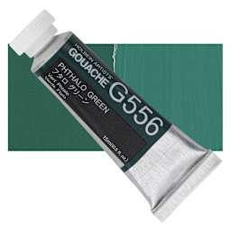 Holbein Artists' Gouache - Phthalo Green, 15 ml, Tube with swatch