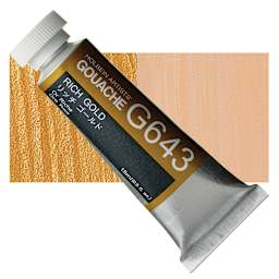 Holbein Artists' Gouache - Rich Gold, 15 ml tube and swatch