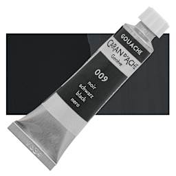 Caran d'Ache Gouache Studio Tube - Black, 10 ml, Tube and swatch