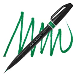 Pentel Arts Micro Brush Tip Sign Pen - Green pen and swatch