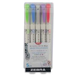 Zebra Mildliner Double Ended Brush Pens - Front of package of Set of 5 Cool and Refined Colors