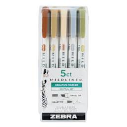 Zebra Mildliner Double Ended Creative Markers - Neutral Colors, Set of 5 (front of package)