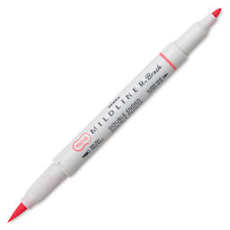 Zebra Mildliner Double Ended Brush Pen - Coral Pink, caps off