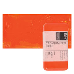 R&F Encaustic Paint Block - Cadmium Red Light, 40 ml block and swatch