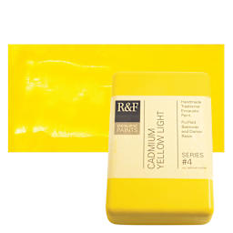 R&F Encaustic Paint Block - Cadmium Yellow Light, 333 ml block and swatch