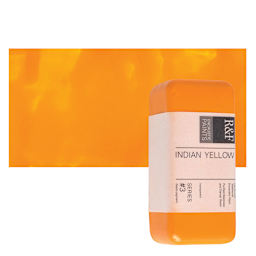 R&F Encaustic Paint Block - Indian Yellow, 104 ml block and swatch