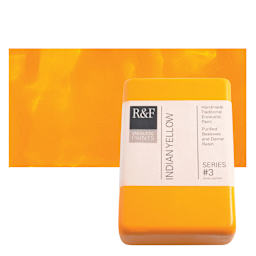 R&F Encaustic Paint Block - Indian Yellow, 333 ml block and swatch