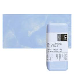 R&F Encaustic Paint Block - Ultramarine Blue Pale, 104 ml block and swatch