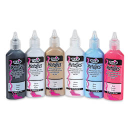 Tulip Dimensional Fabric Paint Set - Components of Metallic Set of 6 shown front view