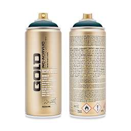 Montana Gold Acrylic Professional Spray Paint - Petrol, 400 ml (Front and back of spray can)