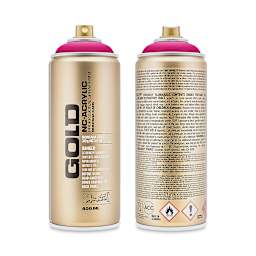 Montana Gold Acrylic Professional Spray Paint - 100% Magenta, 400 ml  (Front and back of spray can)