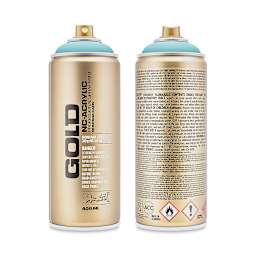 Montana Gold Acrylic Professional Spray Paint - Pool, 400 ml (Front and back of spray can)