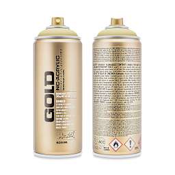 Montana Gold Acrylic Professional Spray Paint - Sahara Yellow, 400 ml (Front and back of spray can)