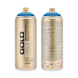 Montana Gold Acrylic Professional Spray Paint - Blue Magic, 400 ml (Front and back of spray can)