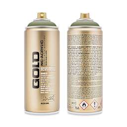 Montana Gold Acrylic Professional Spray Paint - Manila Green, 400 ml (Front and back of spray can)