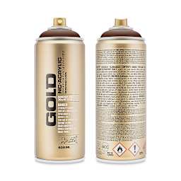 Montana Gold Acrylic Professional Spray Paint - Shock Brown, 400 ml (Front and back of spray can)