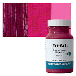 Tri-Art High Viscosity Artist Acrylic - Quinacridone Magenta, 120 ml jar and swatch