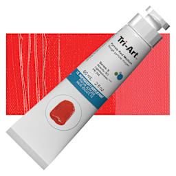 Tri-Art High Viscosity Artist Acrylic - Pyrrole Red Medium, 60 ml tube and swatch