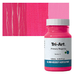 Tri-Art High Viscosity Artist Acrylic - Primary Magenta, 120 ml jar and swatch