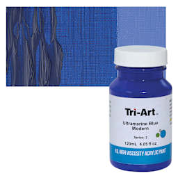 Tri-Art High Viscosity Artist Acrylic - Ultramarine Blue Modern, 120 ml jar and swatch