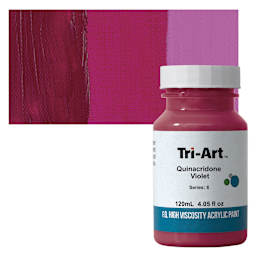 Tri-Art High Viscosity Artist Acrylic - Quinacridone Violet, 120 ml jar and swatch