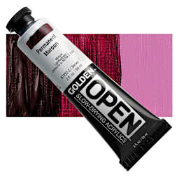 Golden Open Acrylic - Permanent Maroon, 2 oz Tube and swatch