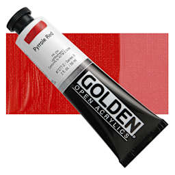 Golden Open Acrylic - Pyrrole Red, 2 oz Tube and swatch