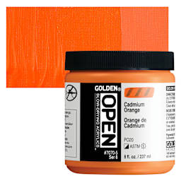 Golden Open Acrylic - Cadmium Orange, 8 oz Jar and swatch