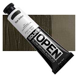 Golden Open Acrylic - Raw Umber, 2 oz Tube and swatch