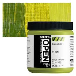 Golden Open Acrylic - Green Gold, 8 oz Jar and swatch
