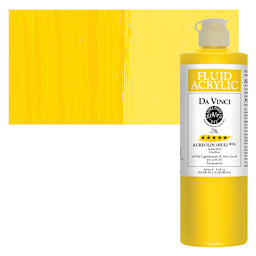 Da Vinci Fluid Acrylic Paint - Aureolin Hue, 16 oz bottle and swatch