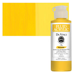 Da Vinci Fluid Acrylic Paint - Hansa Yellow Medium, 4 oz bottle and swatch