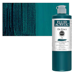 Da Vinci Fluid Acrylic Paint - Phthalo Turquoise, 16 oz bottle and swatch