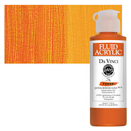Da Vinci Fluid Acrylic Paint - Quinacridone Gold, 4 oz bottle and swatch