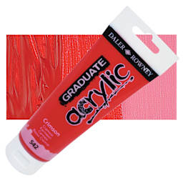 Daler-Rowney Graduate Acrylic Paint - Crimson, 120 ml tube and swatch
