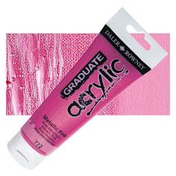 Daler-Rowney Graduate Acrylic Paint - Metallic Pink, 120 ml tube and swatch