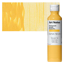 Tri-Art Art Noise Permanent Acrylic Gouache - Naples Yellow, 120 ml, Bottle and swatch
